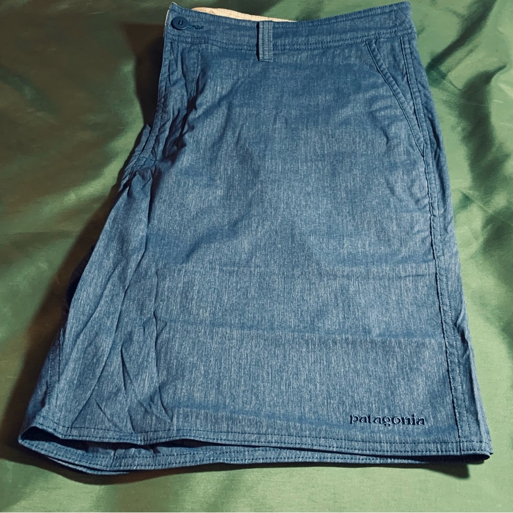 Patagonia Swim Shorts Size 40, Blue Chambray Color, Stretchy, Gently Used